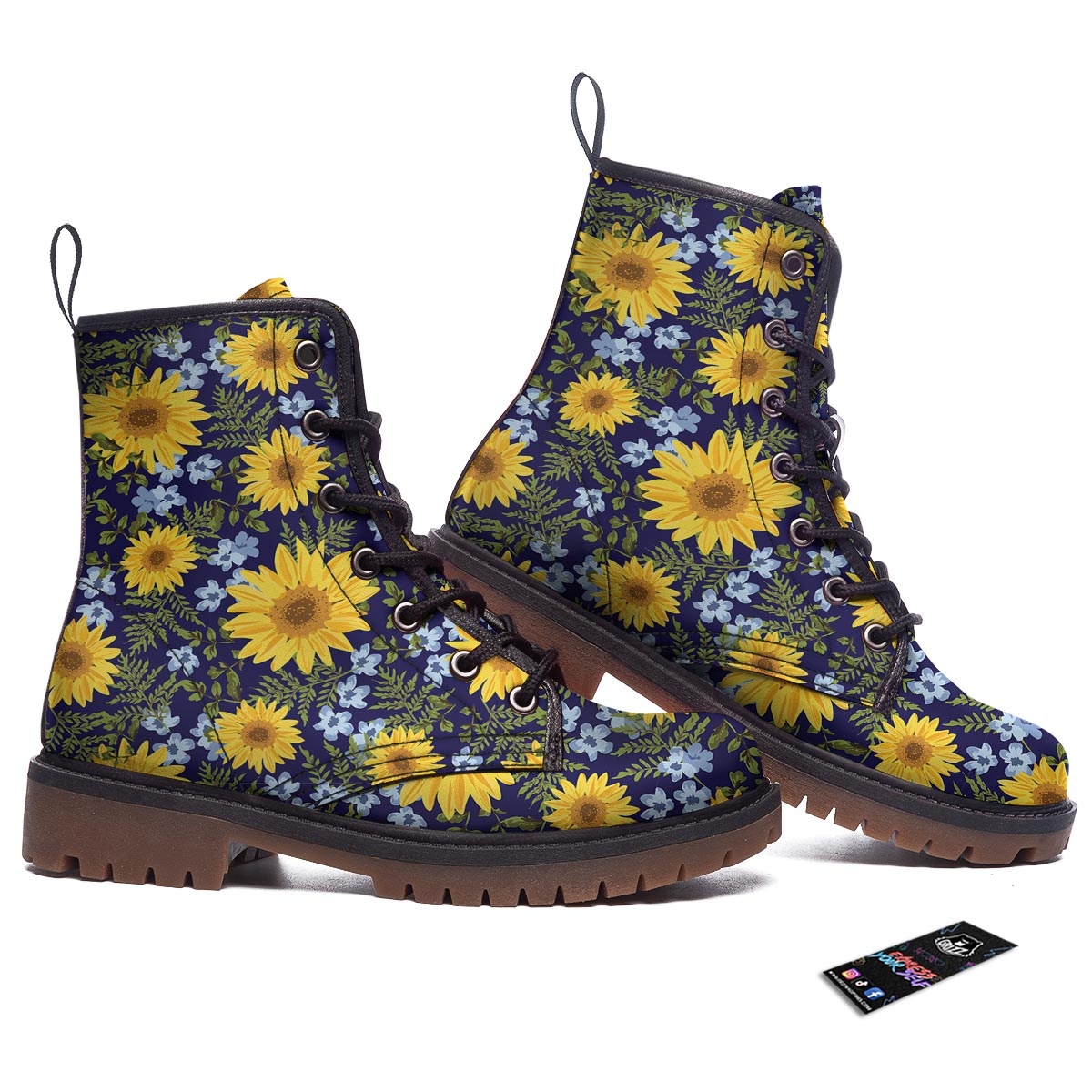 Pattern Sunflower Print Pattern Work Boots-grizzshop