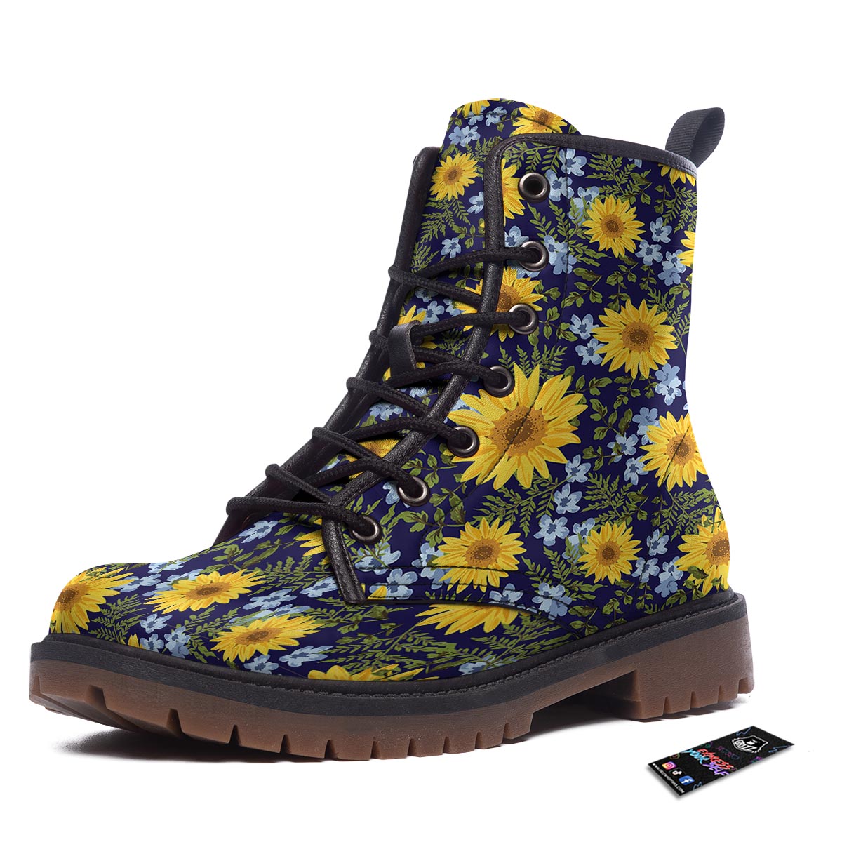 Pattern Sunflower Print Pattern Work Boots-grizzshop