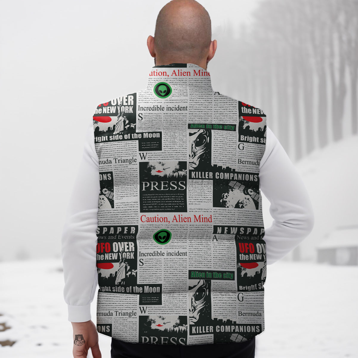Pattern Teacher Print Down Vest-grizzshop