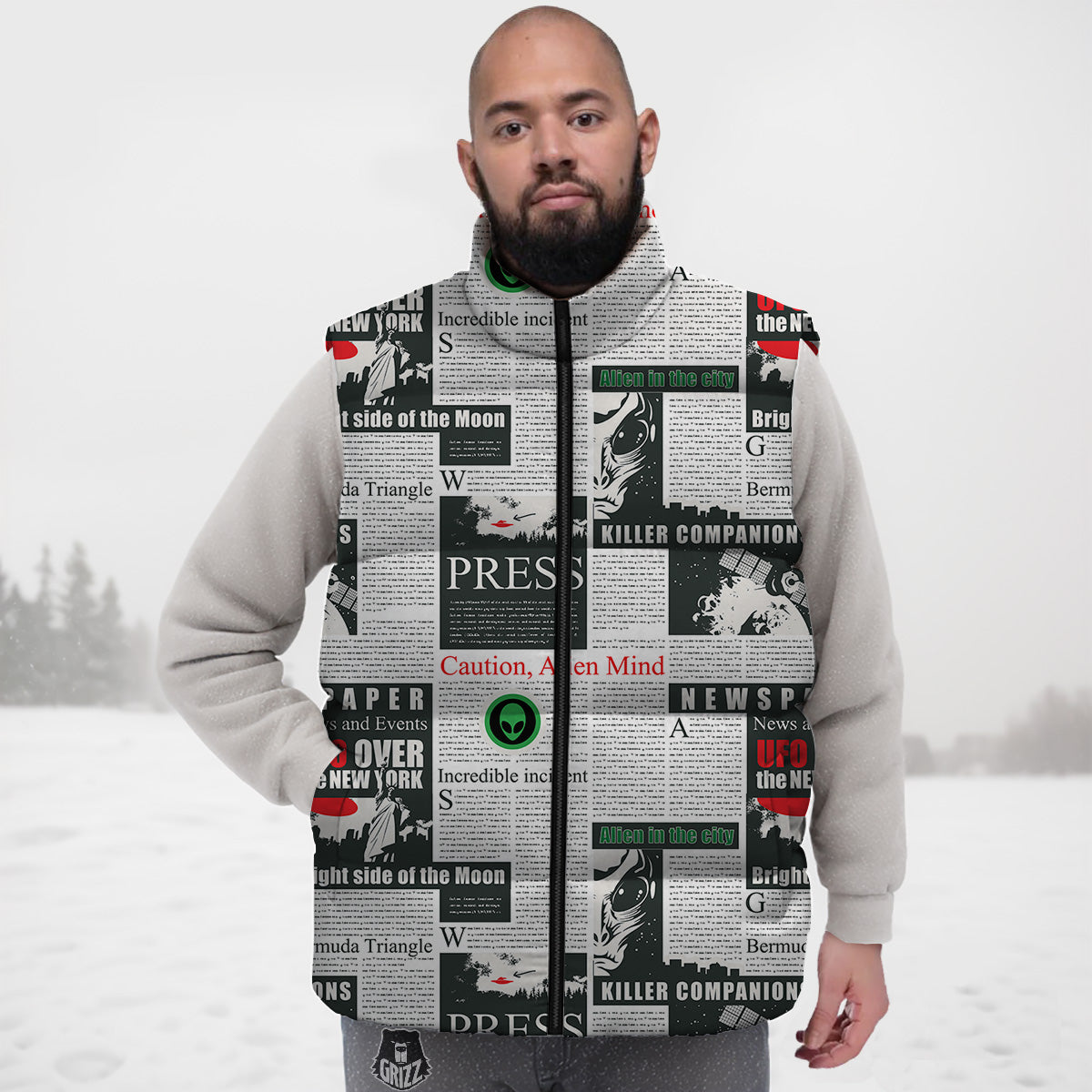 Pattern Teacher Print Down Vest-grizzshop