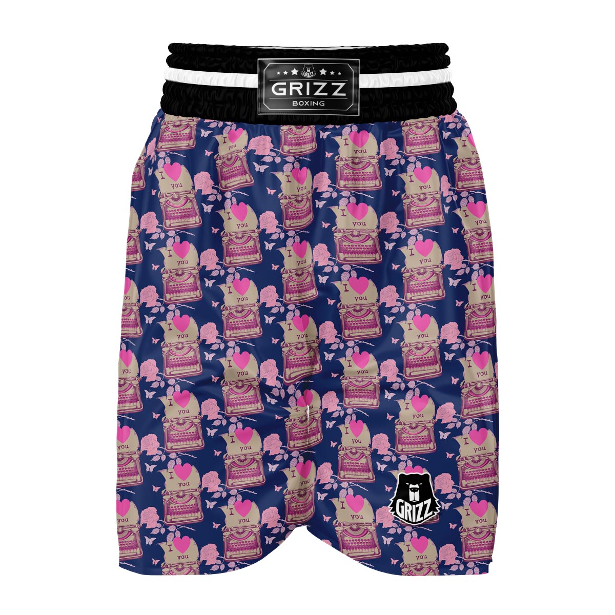 Pattern Typewriter Print Boxing Shorts-grizzshop