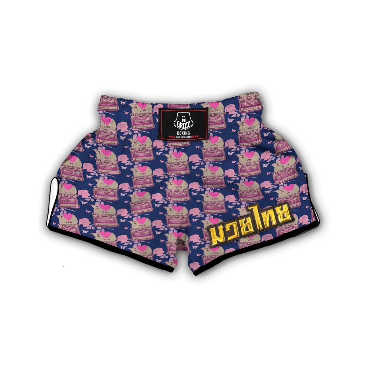 Pattern Typewriter Print Muay Thai Boxing Shorts-grizzshop