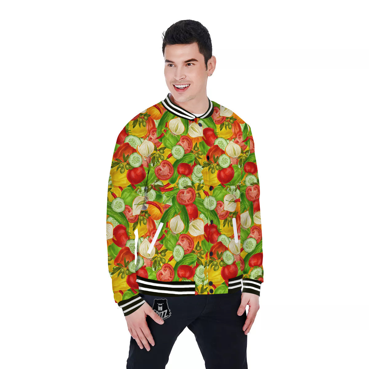 Pattern Vegan Print Pattern Baseball Jacket-grizzshop