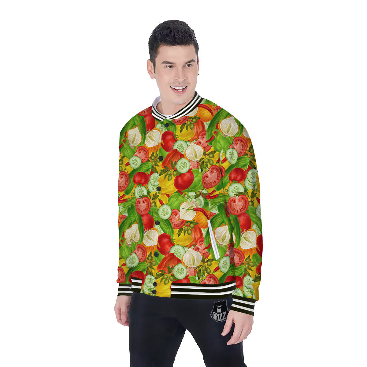 Pattern Vegan Print Pattern Baseball Jacket-grizzshop