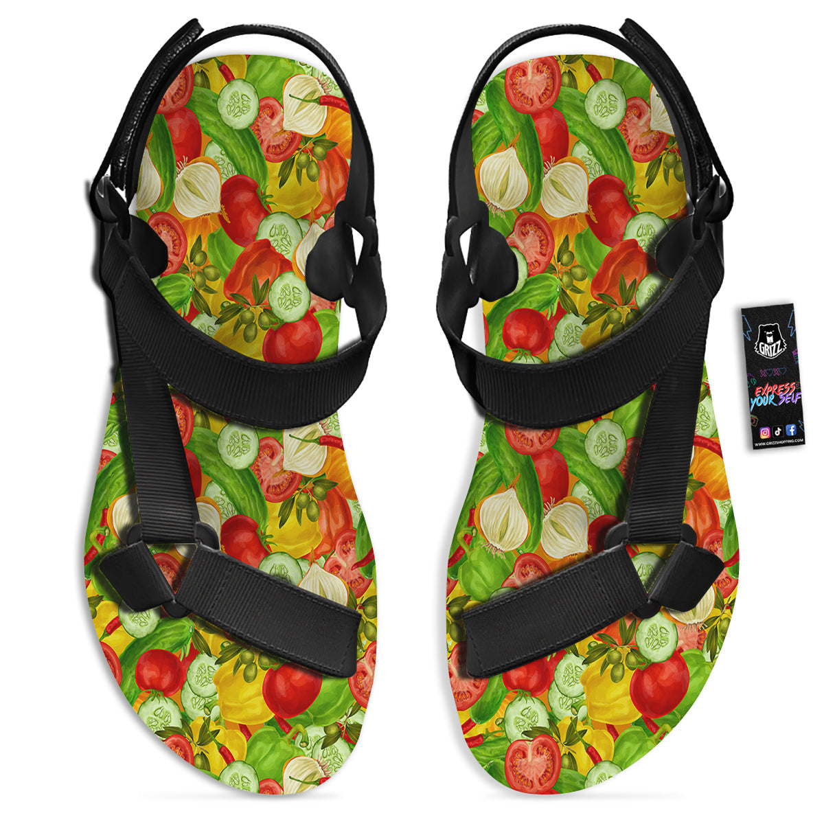 Pattern Vegan Print Pattern Black Open Toe Sandals-grizzshop