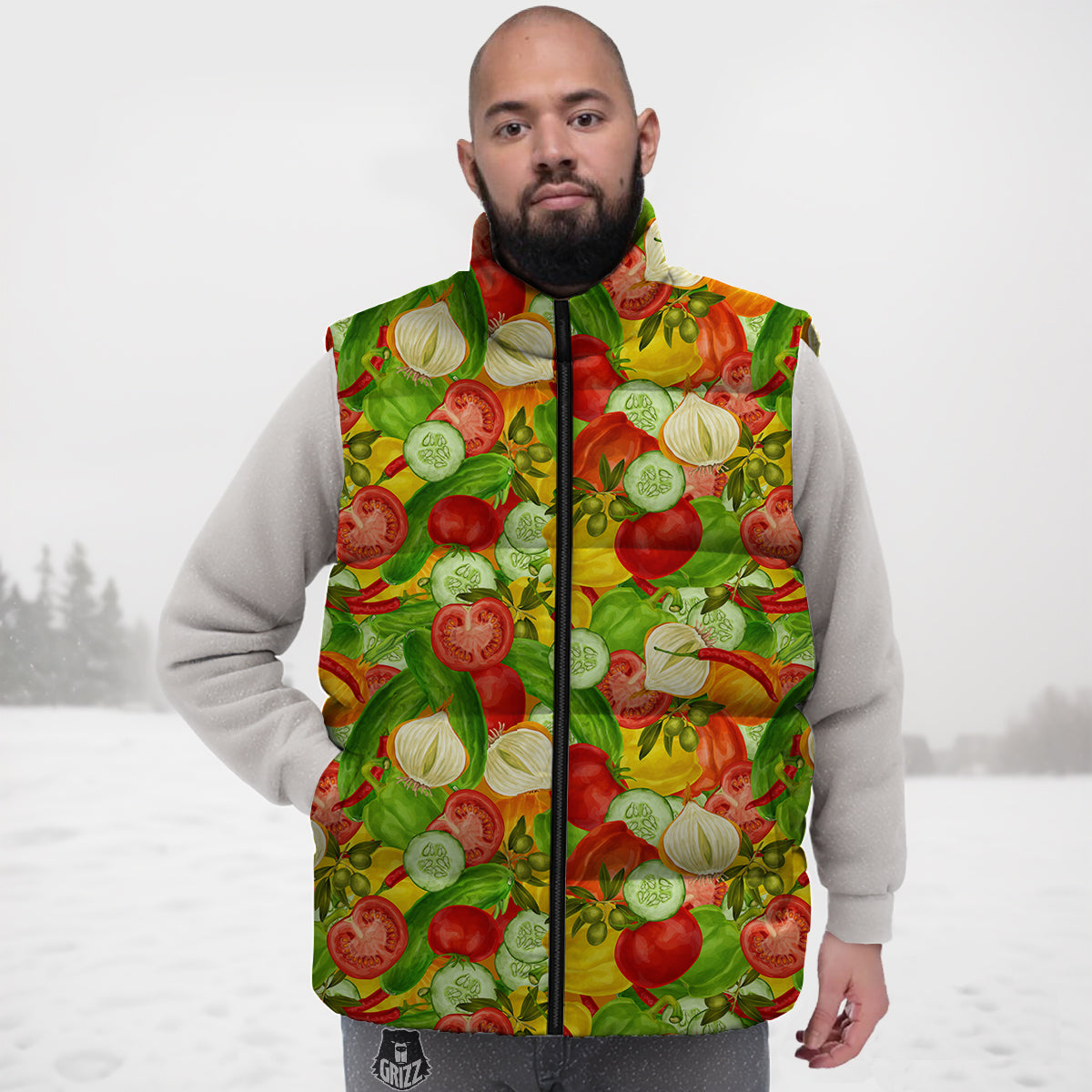 Pattern Vegan Print Pattern Down Vest-grizzshop