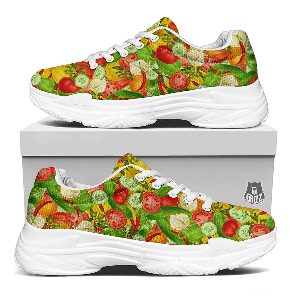 Pattern Vegan Print Pattern White Chunky Shoes-grizzshop