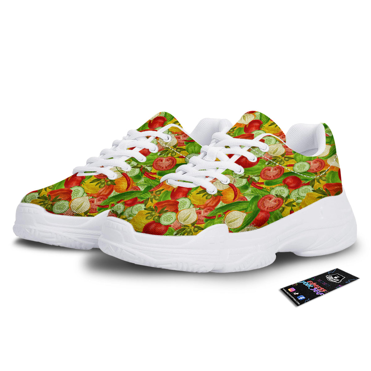 Pattern Vegan Print Pattern White Chunky Shoes-grizzshop