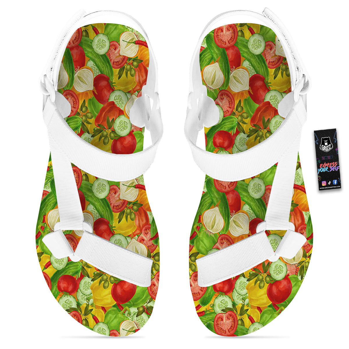 Pattern Vegan Print Pattern White Open Toe Sandals-grizzshop