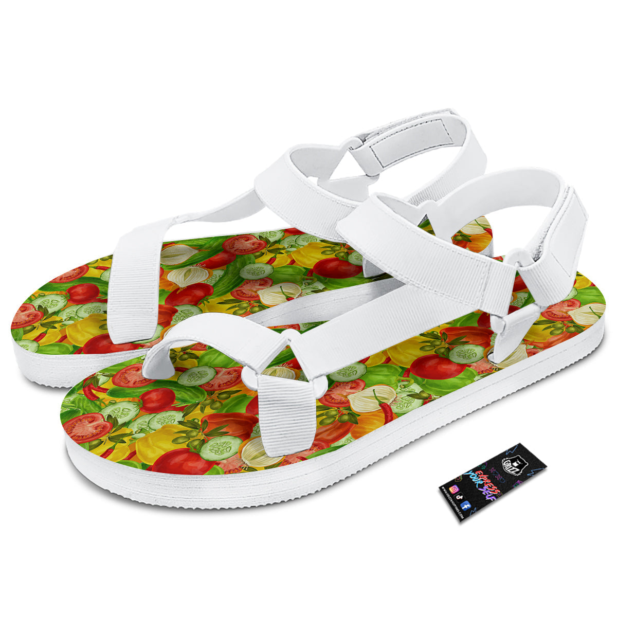 Pattern Vegan Print Pattern White Open Toe Sandals-grizzshop