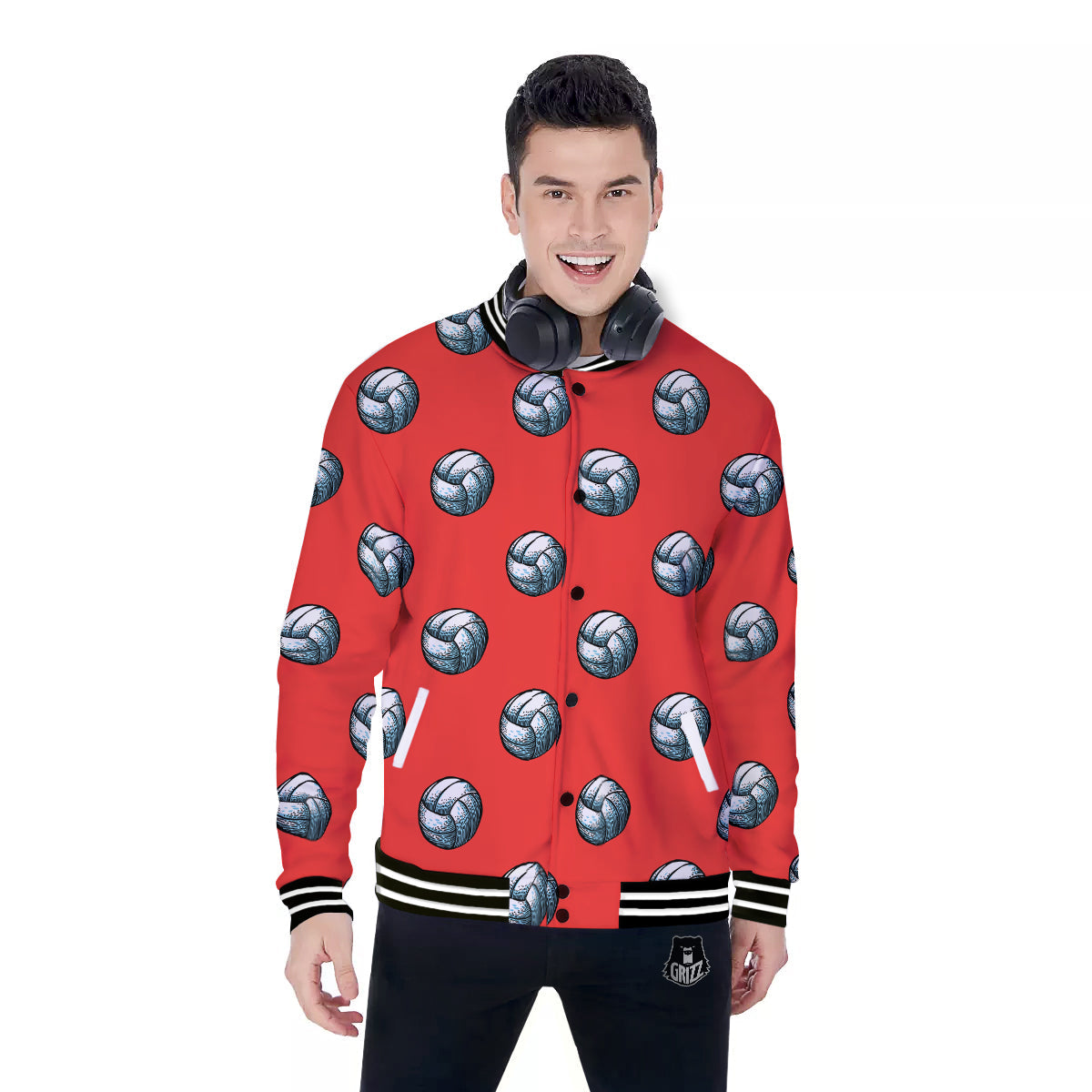 Pattern Volleyball Print Pattern Baseball Jacket-grizzshop