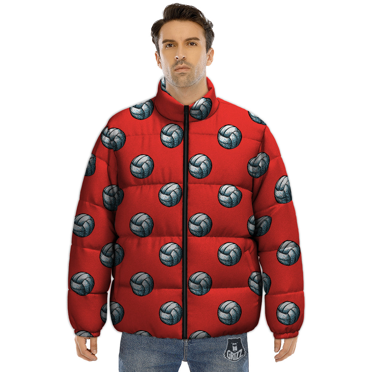 Pattern Volleyball Print Pattern Puffer Jacket-grizzshop