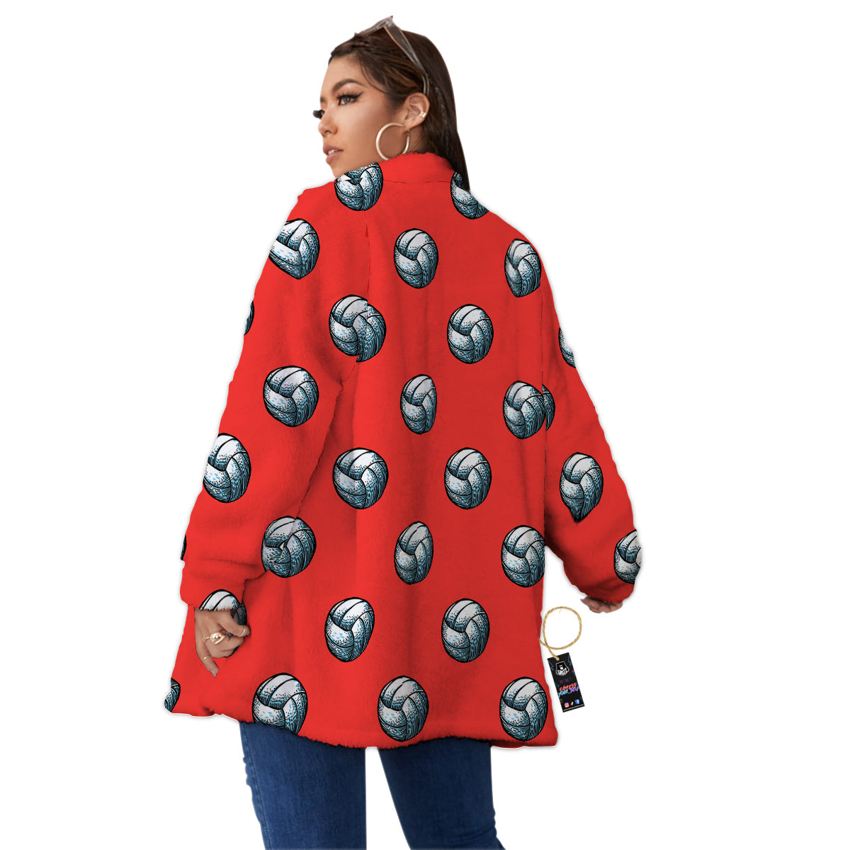 Pattern Volleyball Print Pattern Women's Sherpa Jacket-grizzshop
