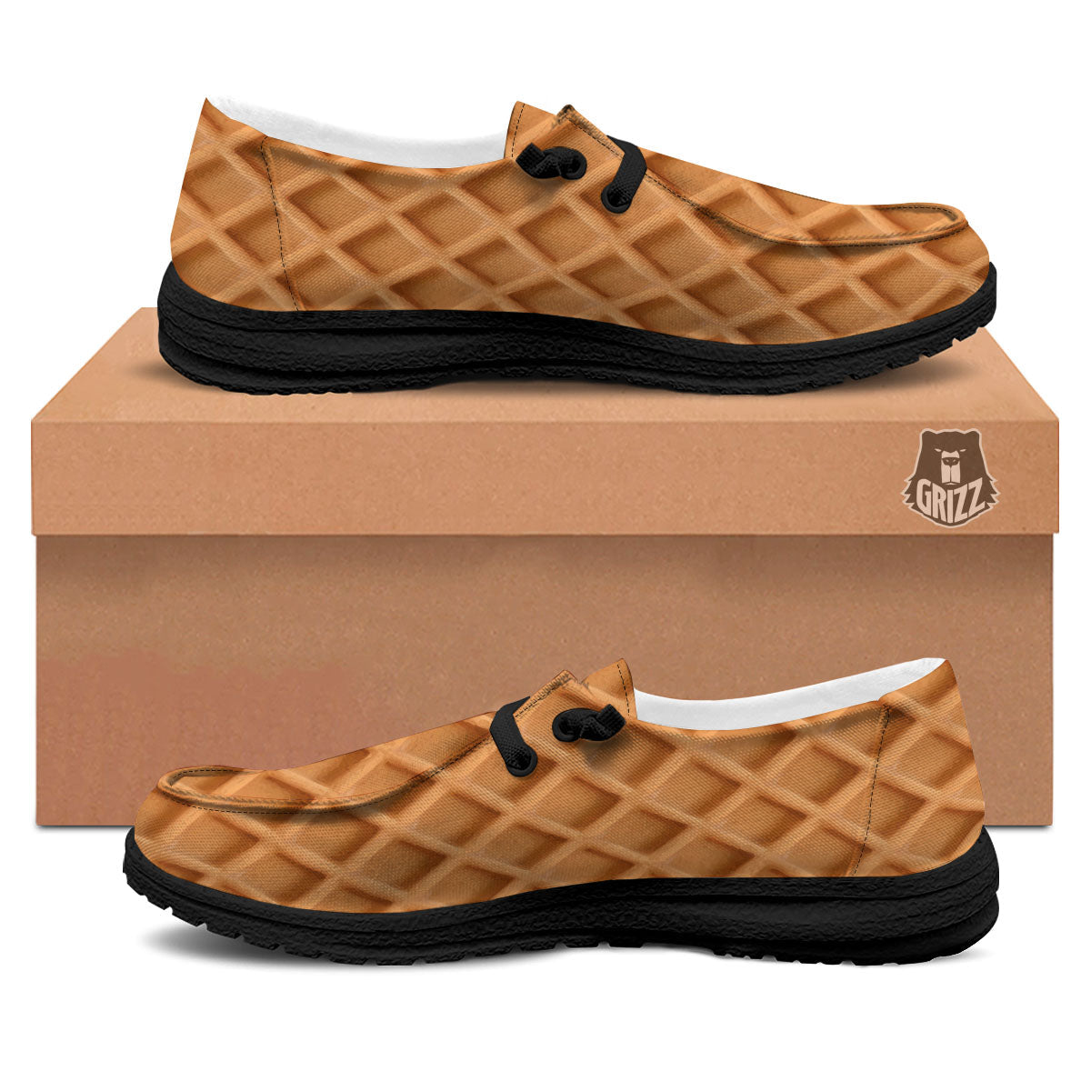 Pattern Waffle Print Black Loafers-grizzshop
