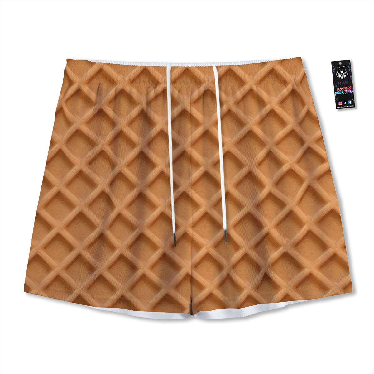 Pattern Waffle Print Mesh Shorts-grizzshop