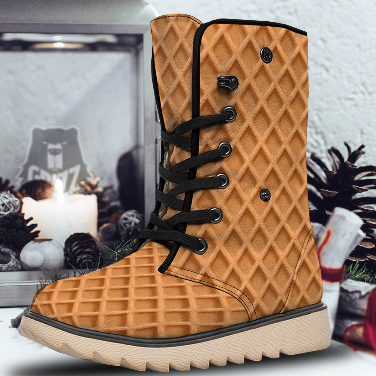 Pattern Waffle Print Snow Boots-grizzshop