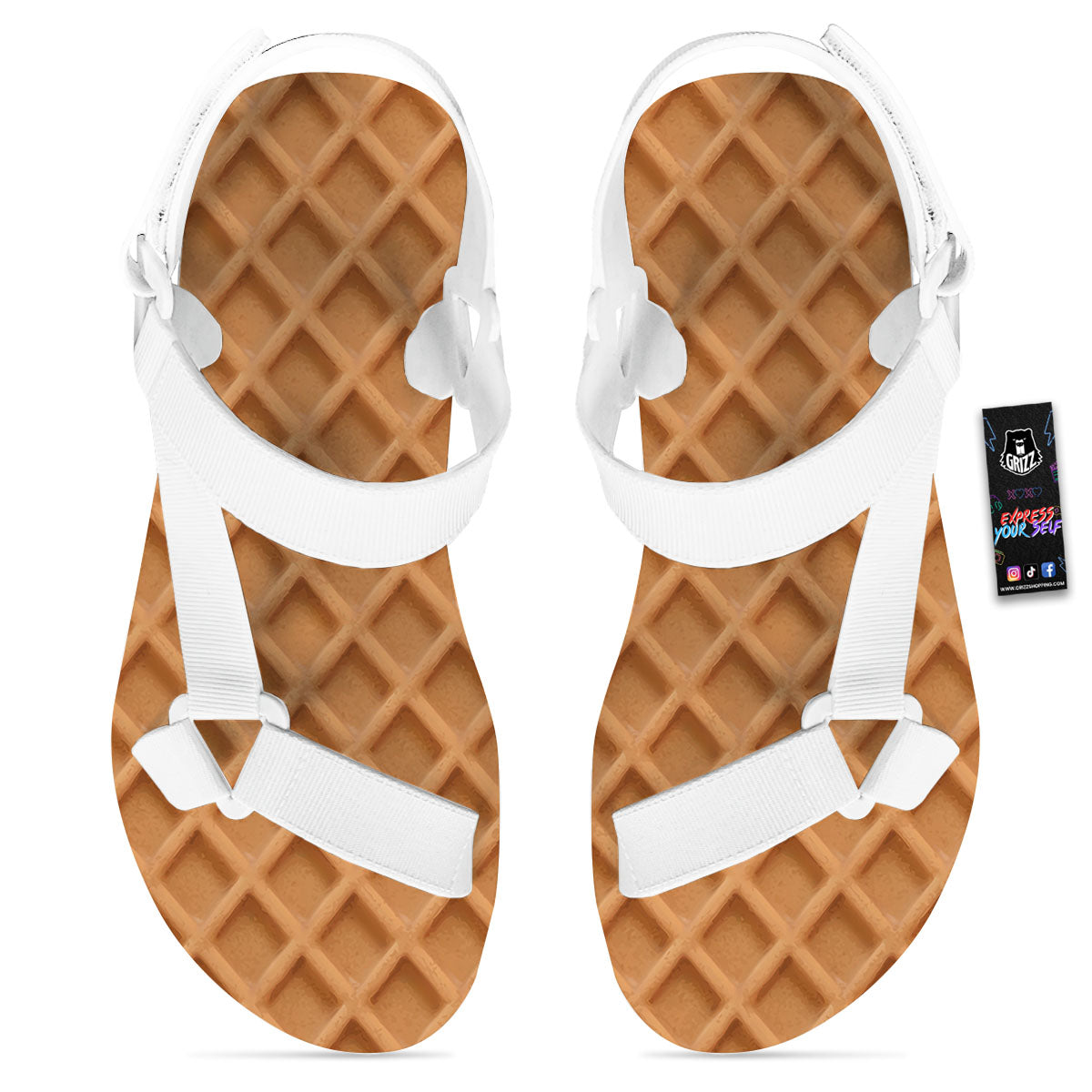 Pattern Waffle Print White Open Toe Sandals-grizzshop