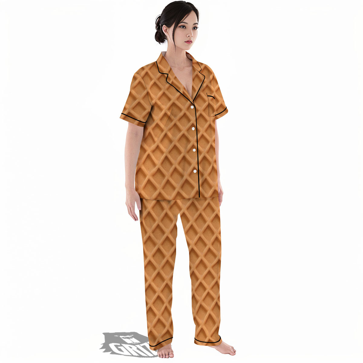 Pattern Waffle Print Women's Pajamas Set-grizzshop