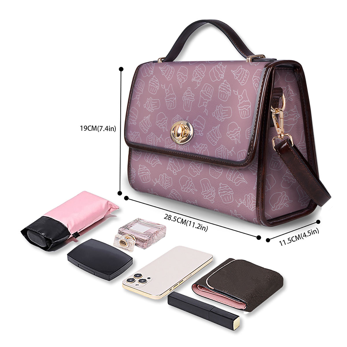 Pattern Mini Cupcake Print Women's Satchel Bag