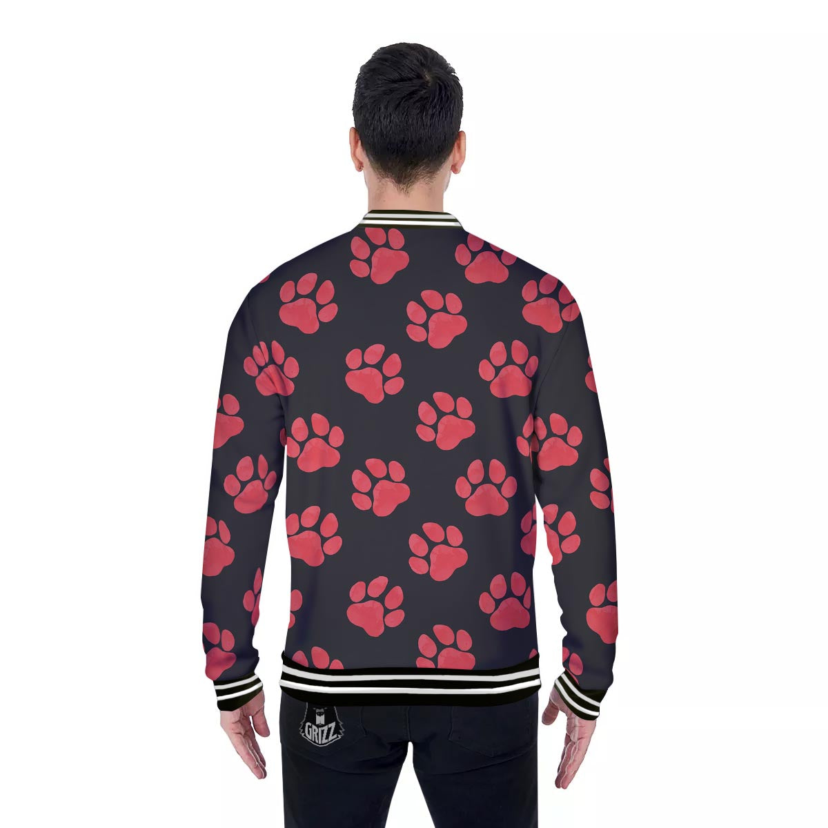 Paw Black And Red Print Pattern Baseball Jacket-grizzshop