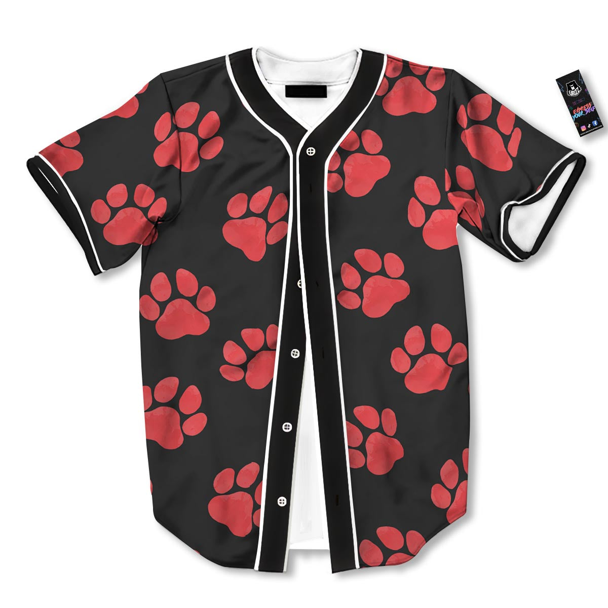 Paw Black And Red Print Pattern Baseball Jersey-grizzshop