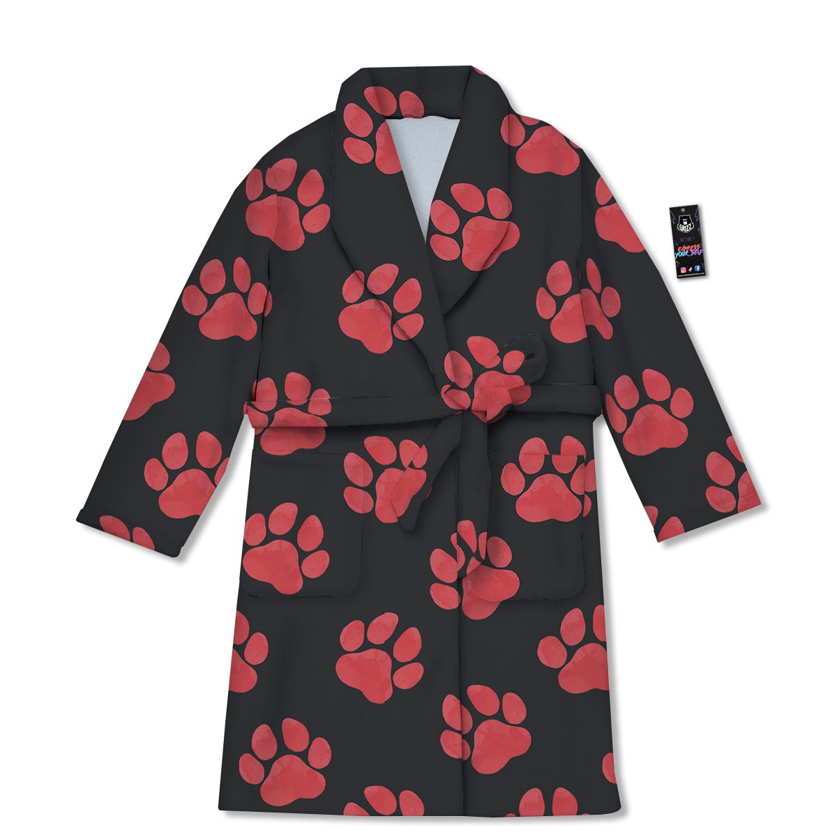Paw Black And Red Print Pattern Bathrobe-grizzshop