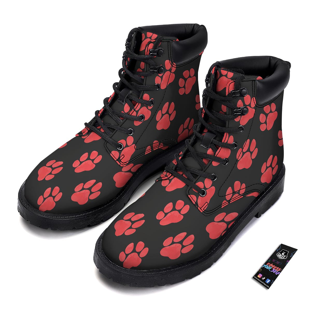 Paw Black And Red Print Pattern Boots-grizzshop