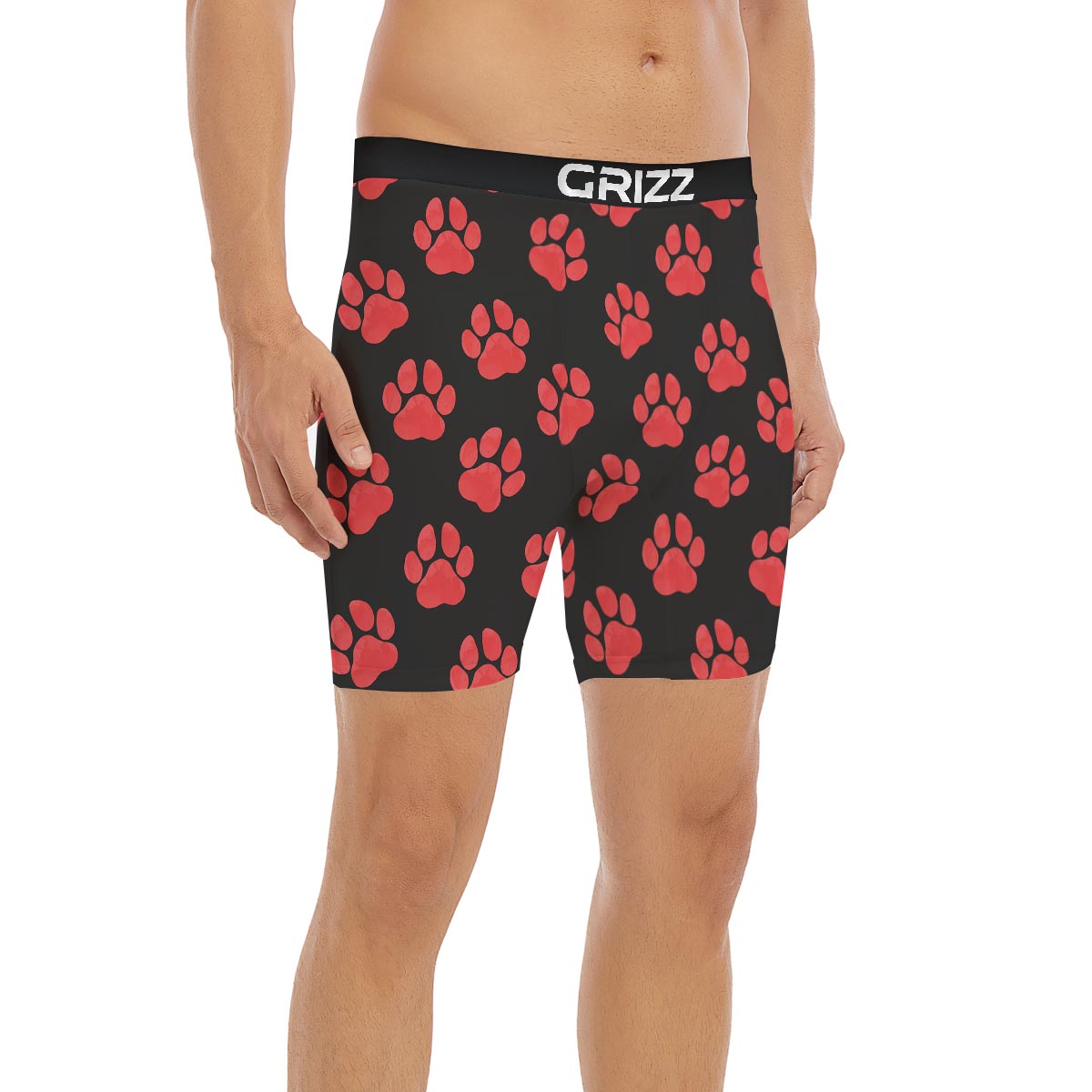 Paw Black And Red Print Pattern Boxer Briefs-grizzshop