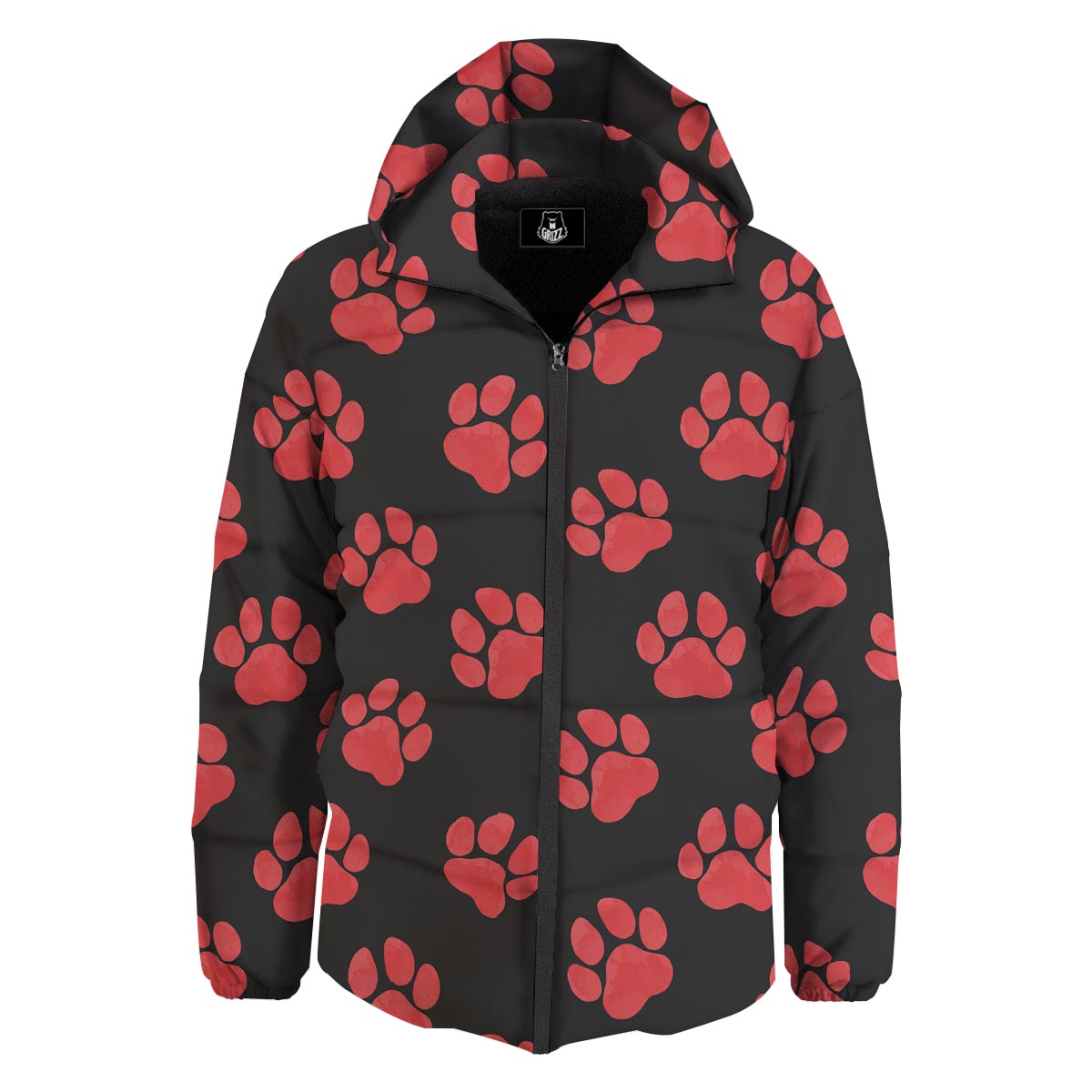 Paw Black And Red Print Pattern Down Jacket-grizzshop