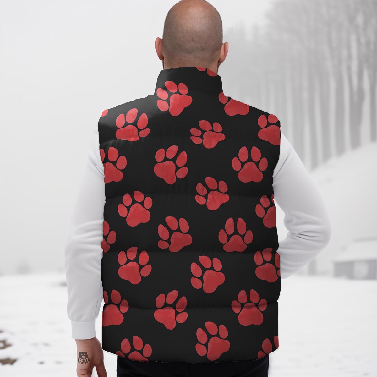 Paw Black And Red Print Pattern Down Vest