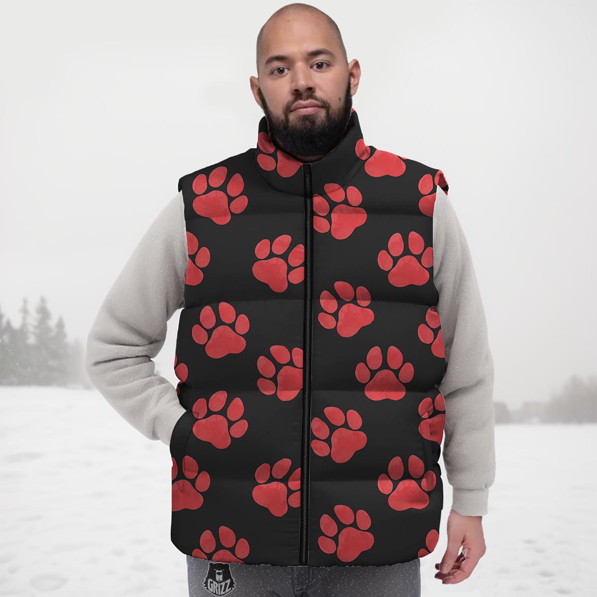 Paw Black And Red Print Pattern Down Vest