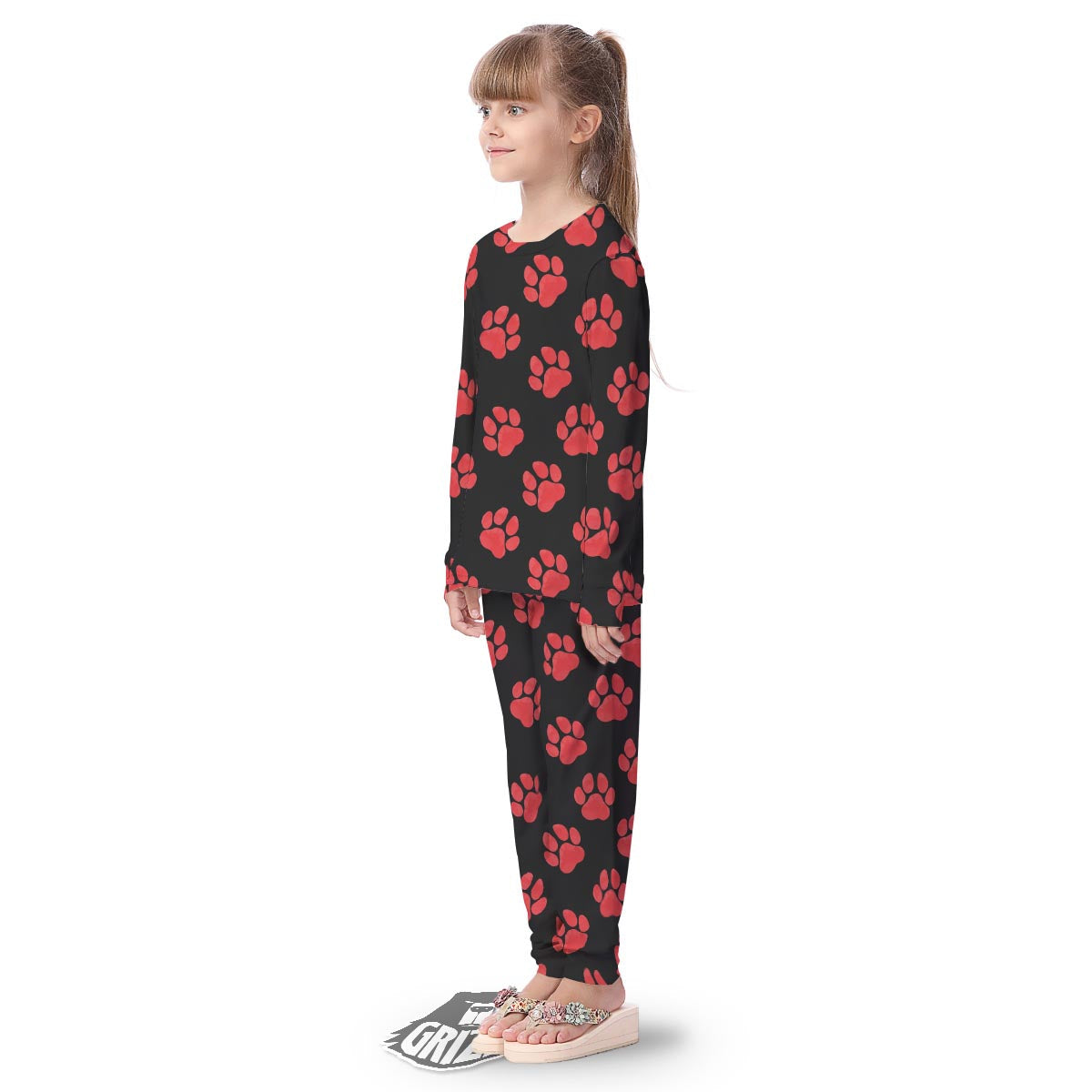 Paw Black And Red Print Pattern Kid's Pajamas-grizzshop