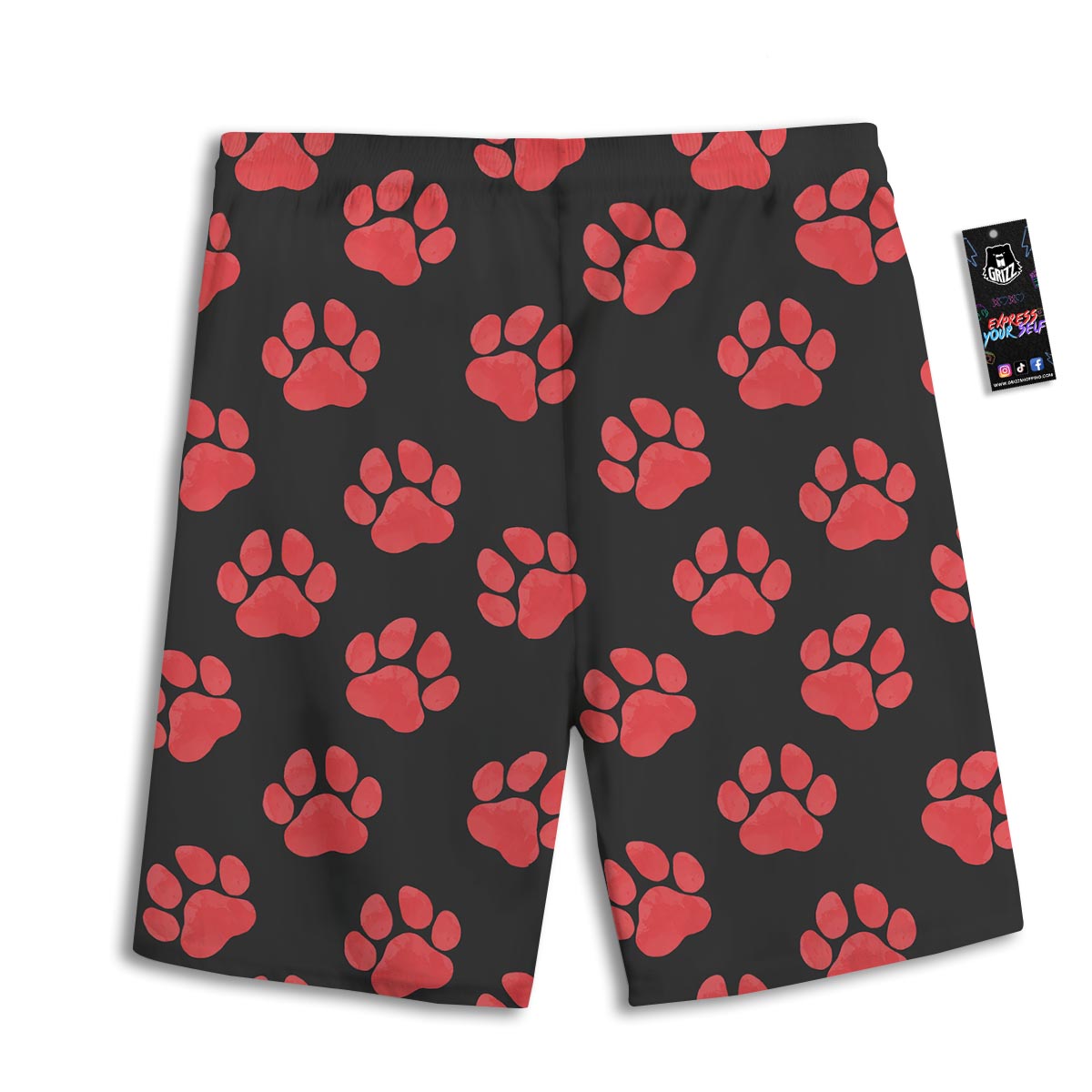 Paw Black And Red Print Pattern Men's Athletic Shorts