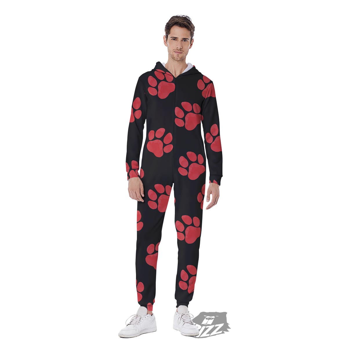 Paw Black And Red Print Pattern Men's Jumpsuit-grizzshop