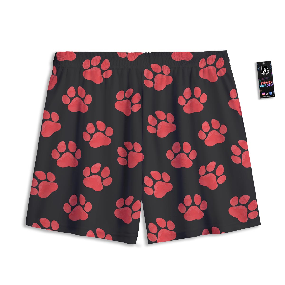 Paw Black And Red Print Pattern Mesh Shorts
