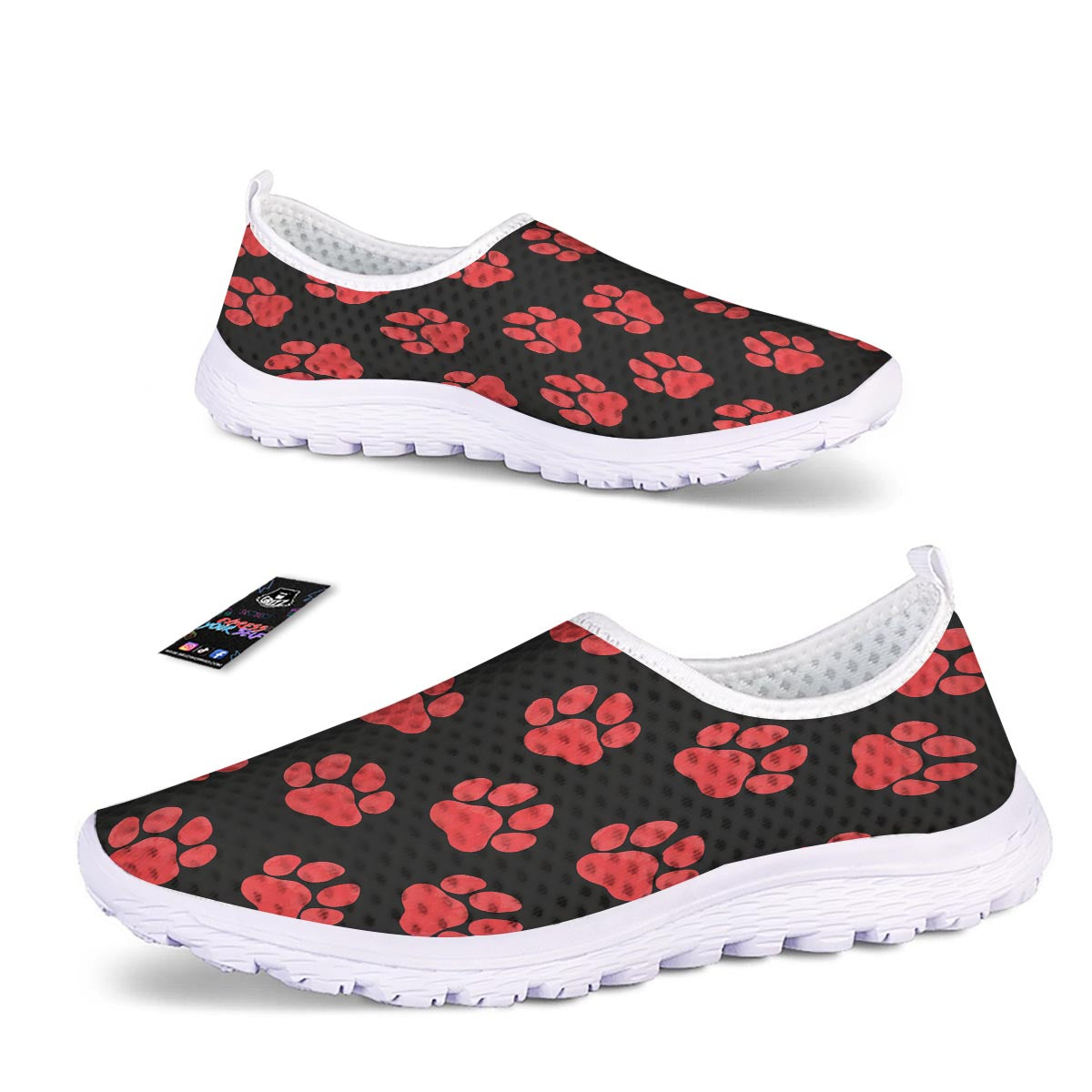 Paw Black And Red Print Pattern Nurse Shoes-grizzshop