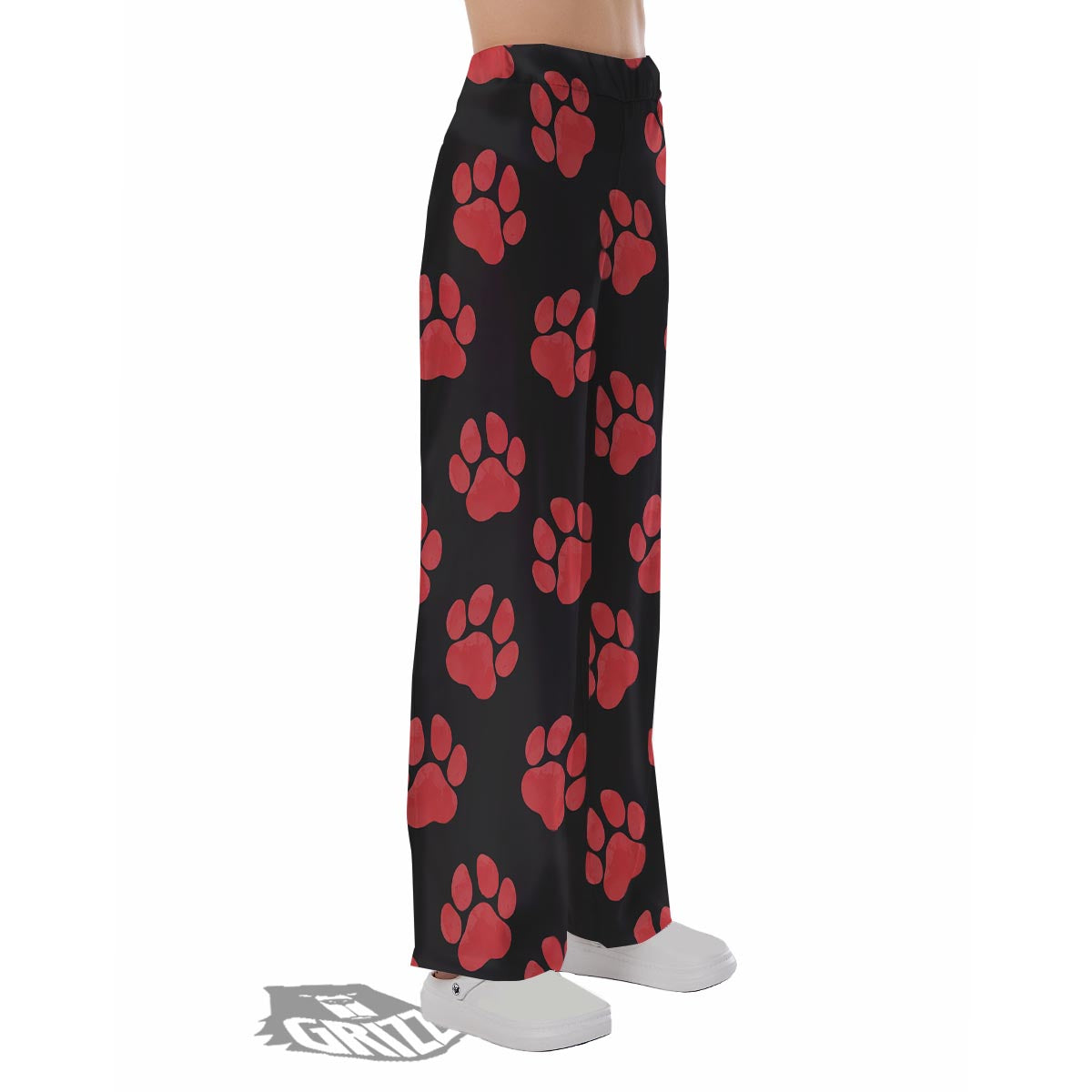 Paw Black And Red Print Pattern Pajama Pants-grizzshop