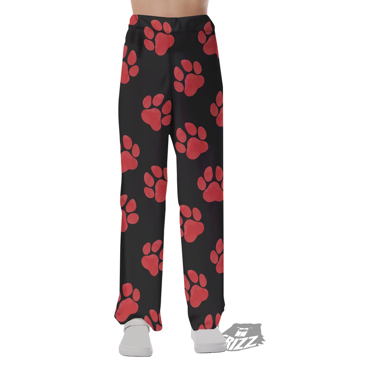 Paw Black And Red Print Pattern Pajama Pants-grizzshop
