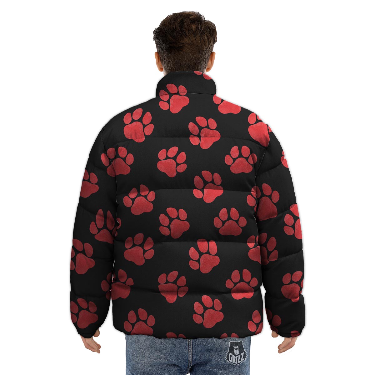 Paw Black And Red Print Pattern Puffer Jacket-grizzshop