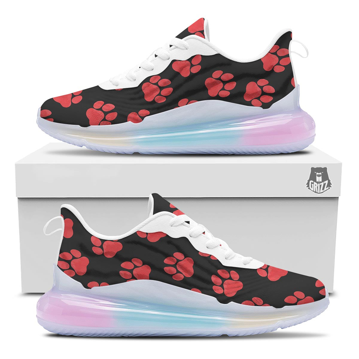 Paw Black And Red Print Pattern Running Sneakers-grizzshop
