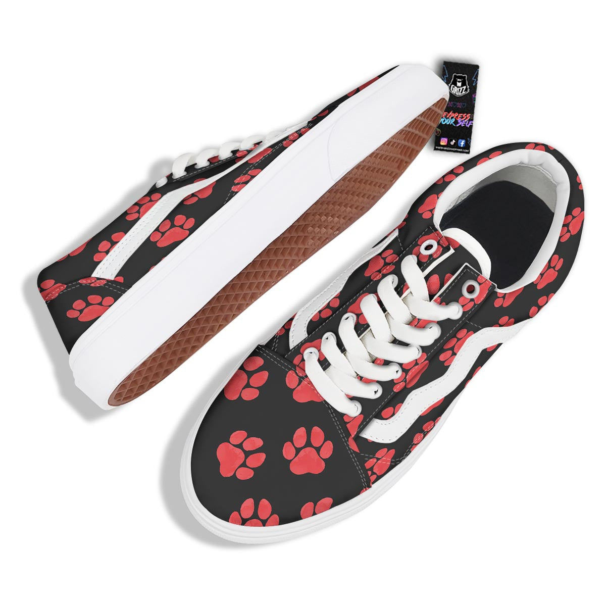 Paw Black And Red Print Pattern Skate Shoes-grizzshop
