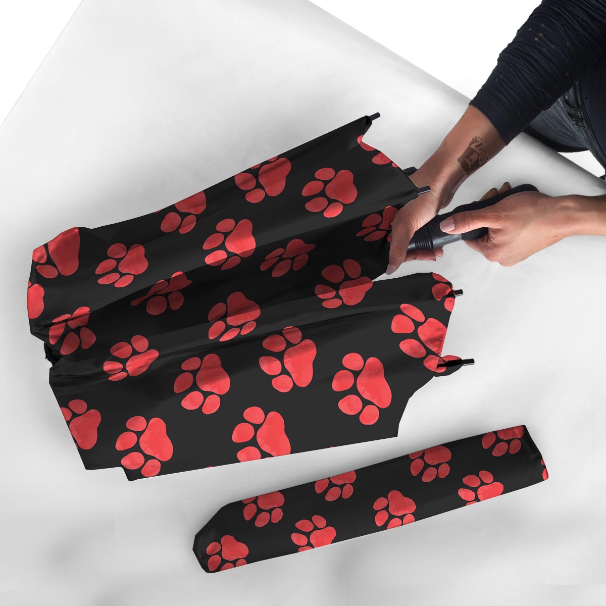 Paw Black And Red Print Pattern Umbrella-grizzshop