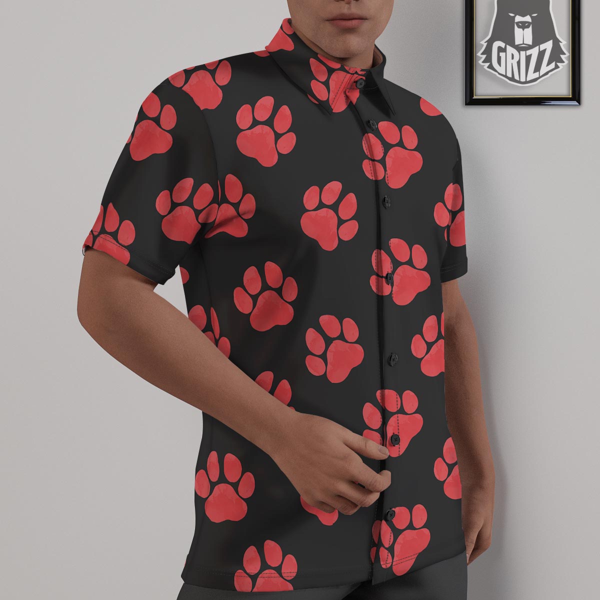 Paw Black And Red Print Pattern Untucked Shirts-grizzshop