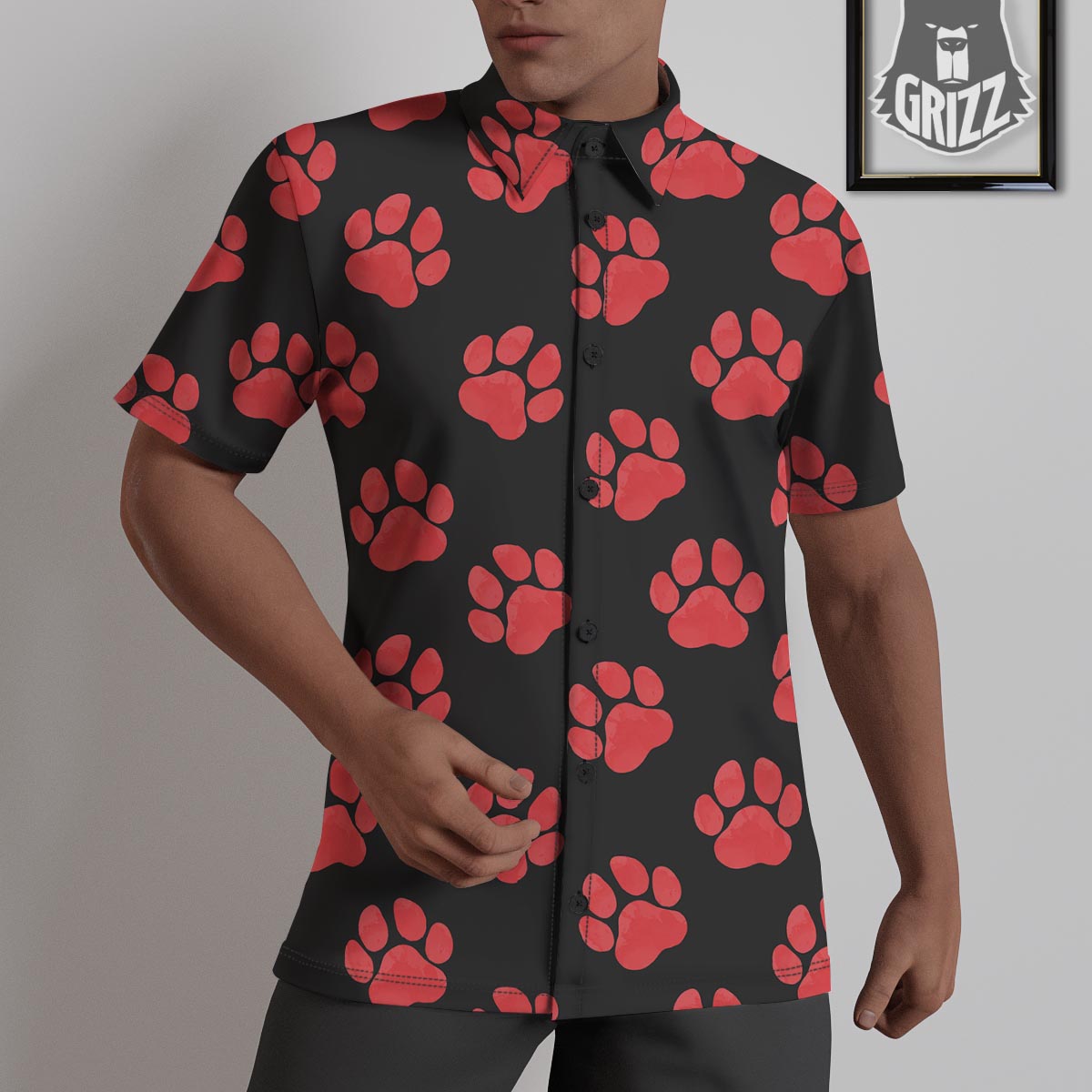 Paw Black And Red Print Pattern Untucked Shirts-grizzshop