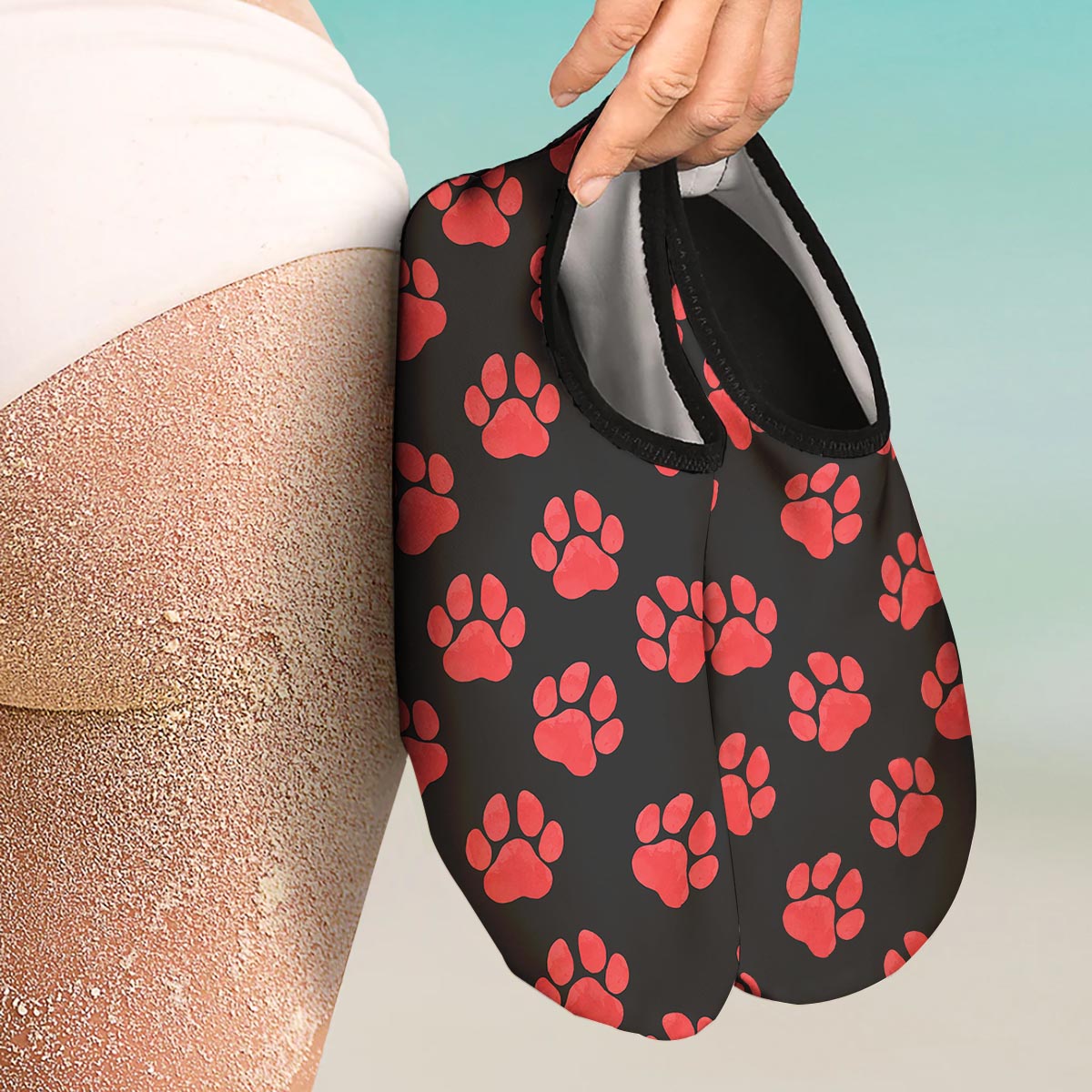Paw Black And Red Print Pattern Water Shoes-grizzshop