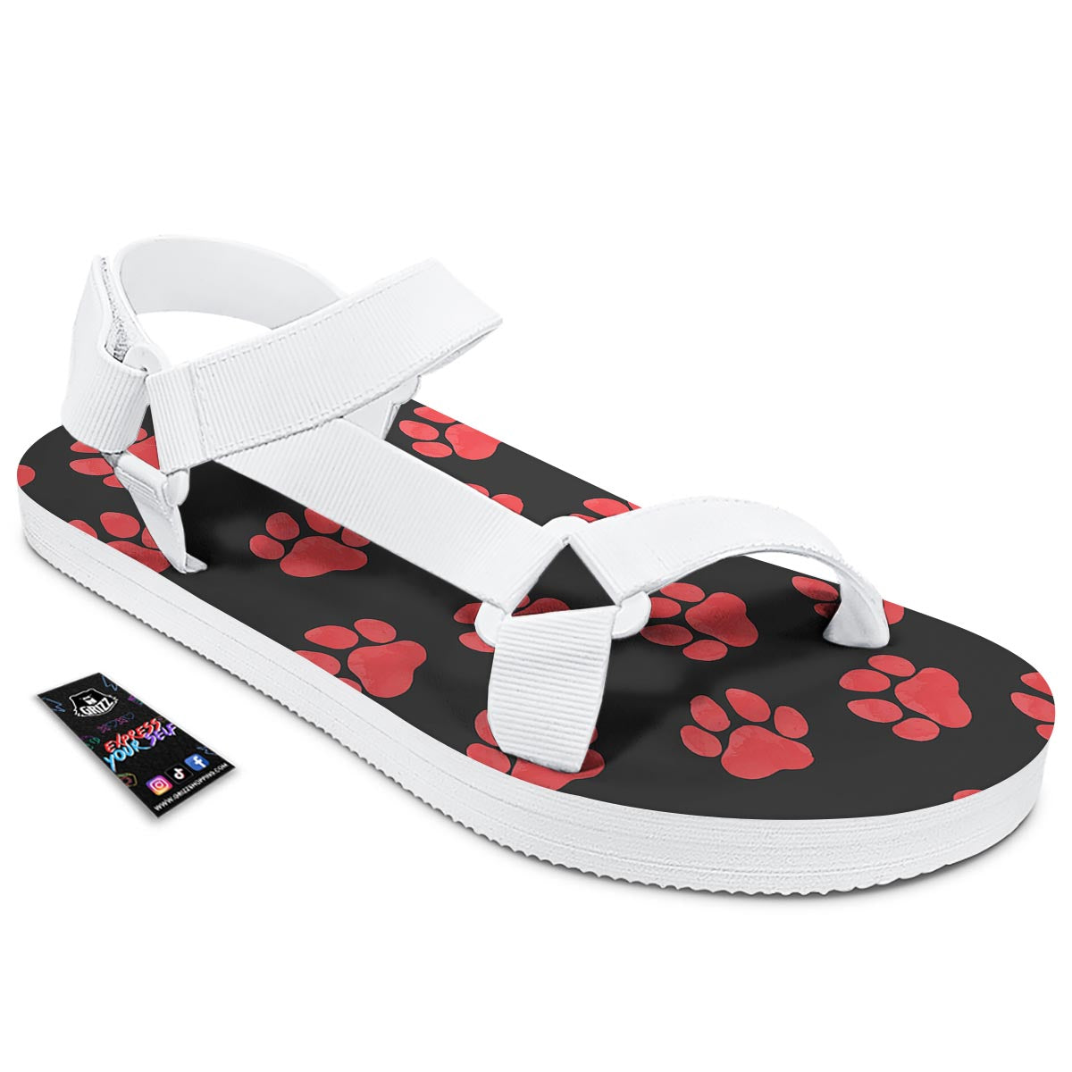 Paw Black And Red Print Pattern White Open Toe Sandals-grizzshop