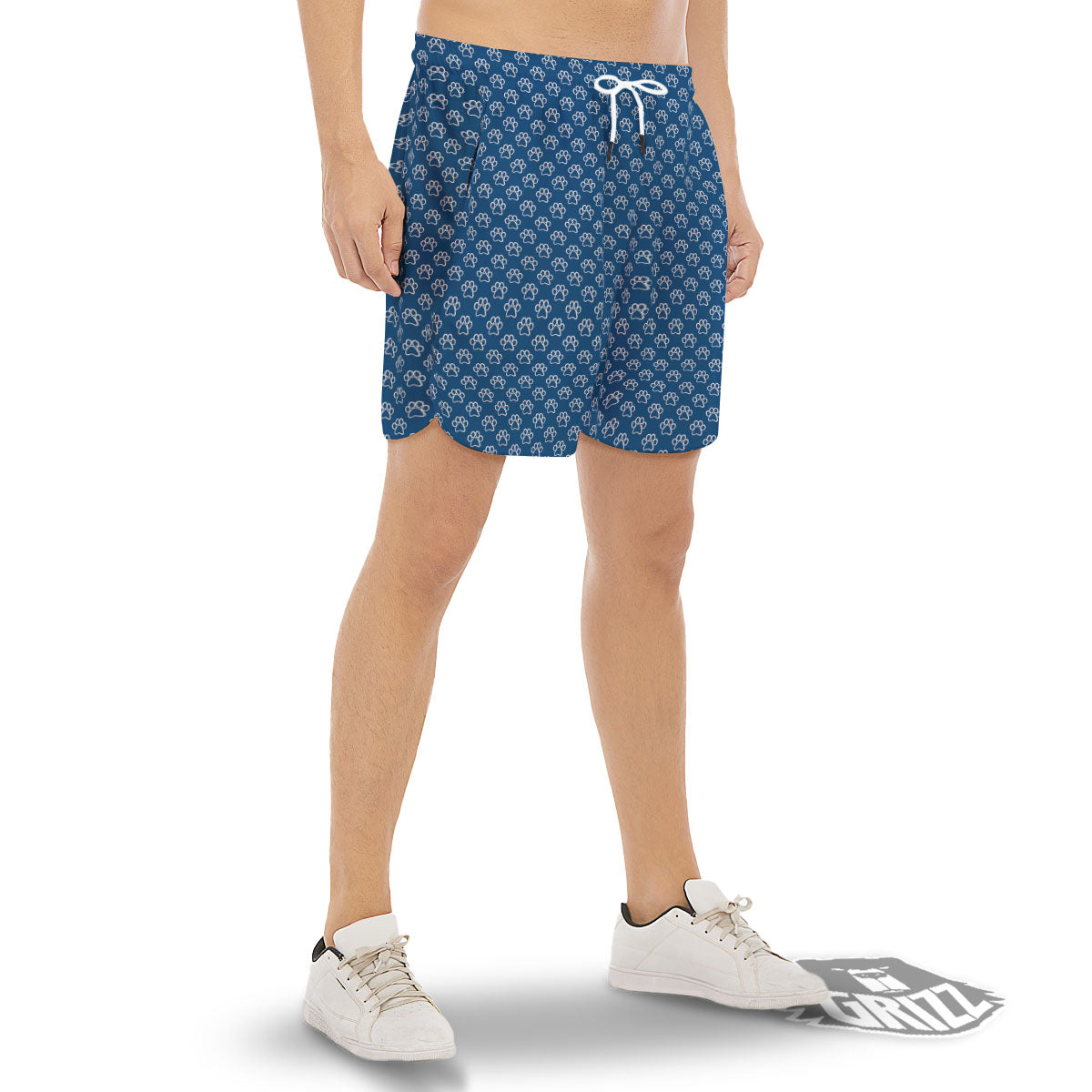 Paw Blue Animal Print Pattern Men's Gym Shorts-grizzshop