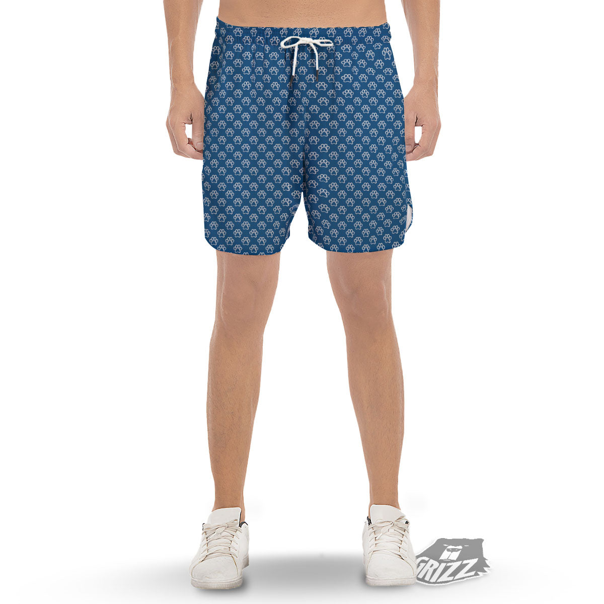 Paw Blue Animal Print Pattern Men's Gym Shorts-grizzshop