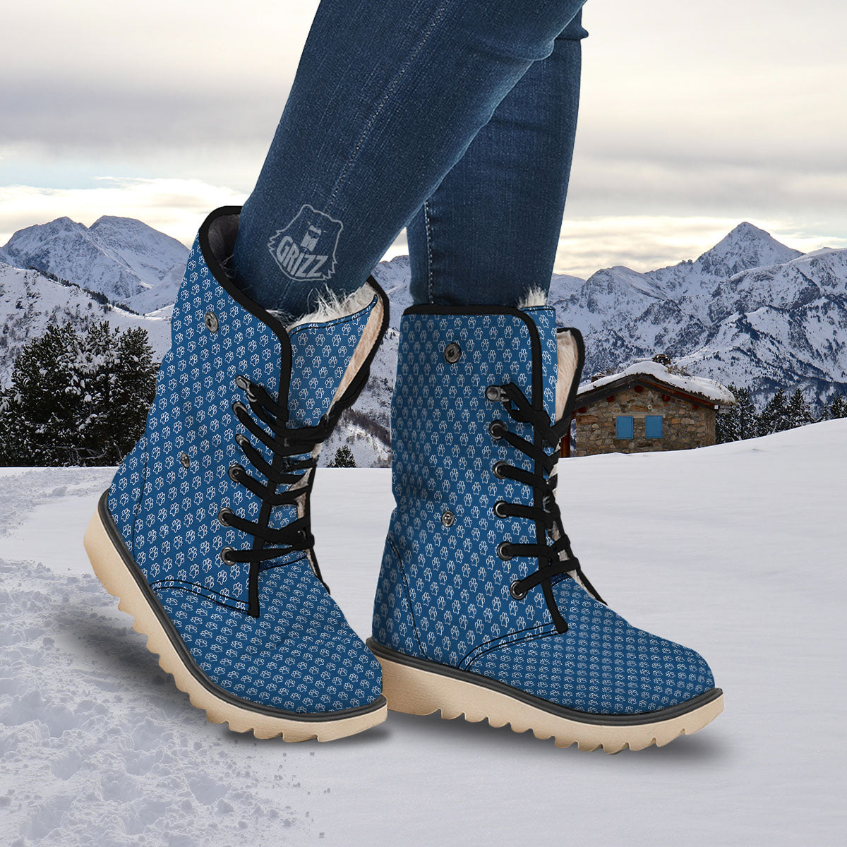 Paw Blue Animal Print Pattern Snow Boots-grizzshop