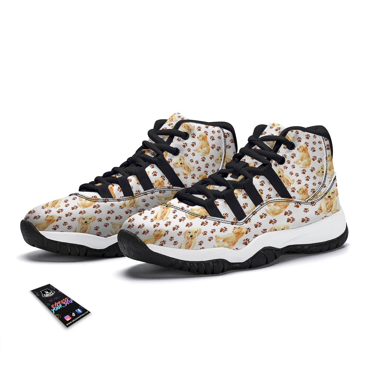 Paw Golden Retriever Pattern Print Black Bball Shoes-grizzshop